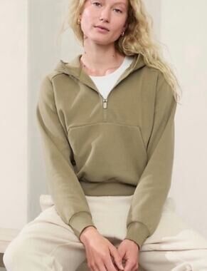 Athleta Forever Fleece 1/2 Zip Hoodie Sweatshirt Olive Brach Sz M
